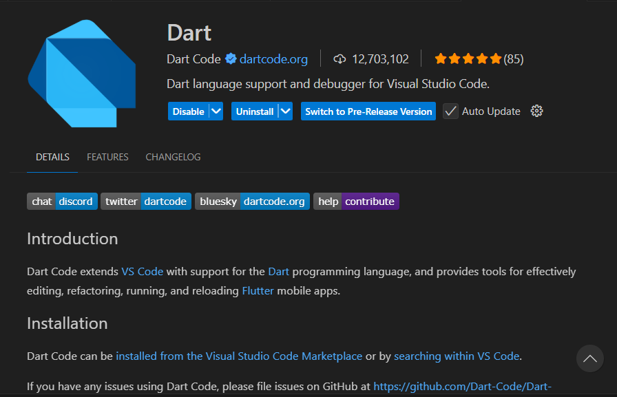 Gambar Extensions Dart di VS Code
