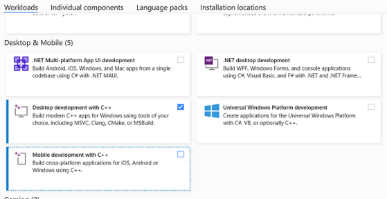 Gambar Install Visual Studio dengan Desktop development with C++